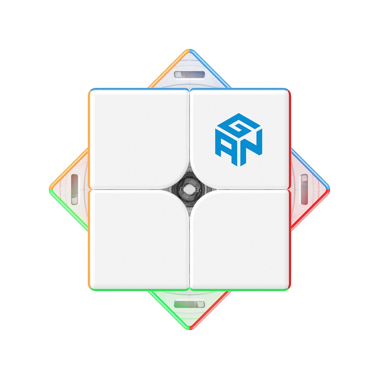 GAN 251 UV stickerless 2x2 speed cube puzzle with white front and blue GAN logo