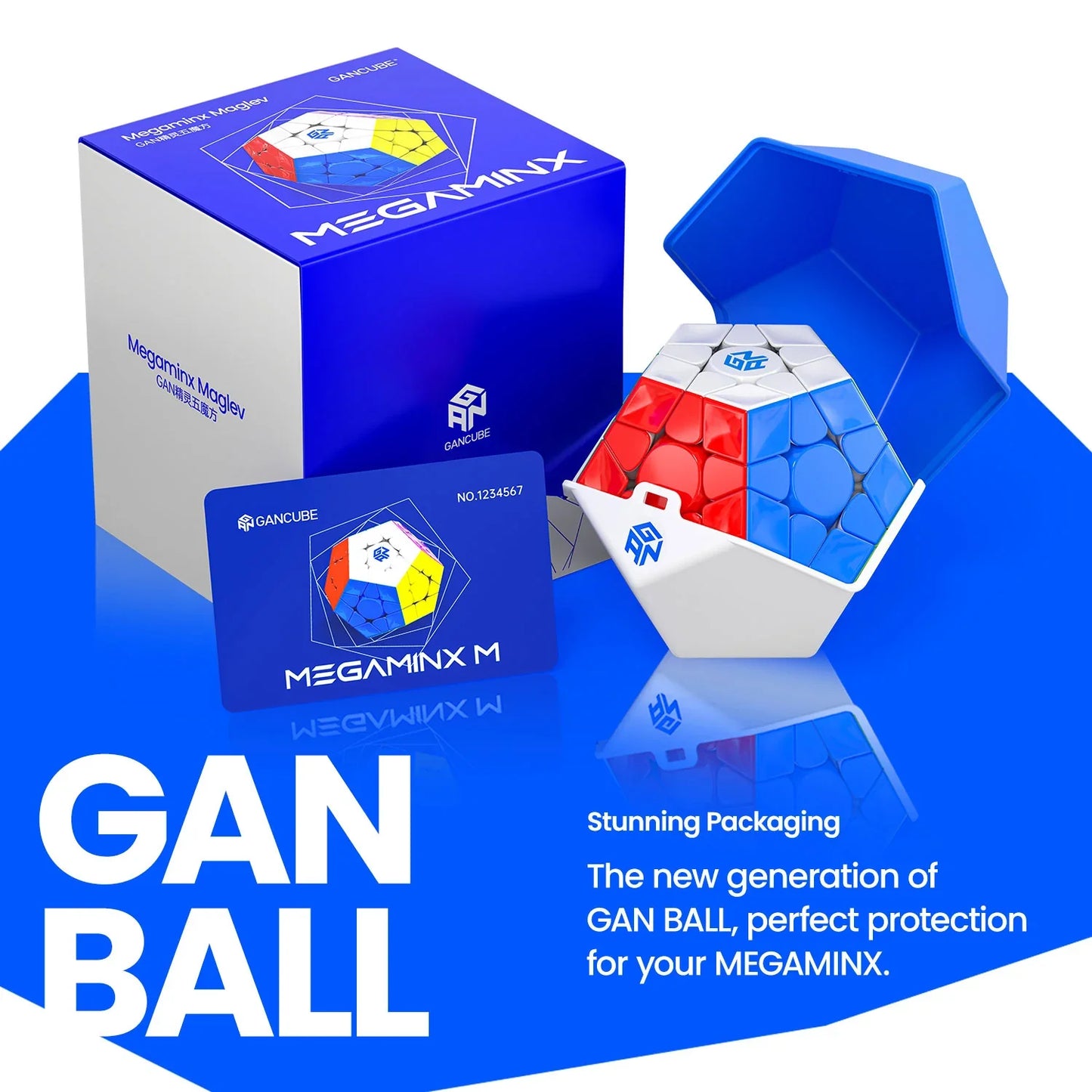 GAN Megaminx Maglev puzzle cube with blue packaging and GAN Ball protective case