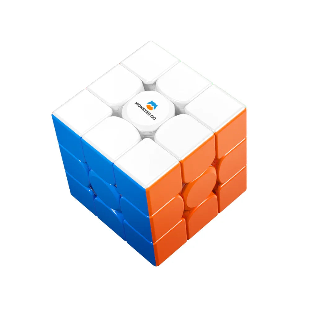 Monster Go 3x3 magnetic speed cube puzzle with white, blue, and orange sides