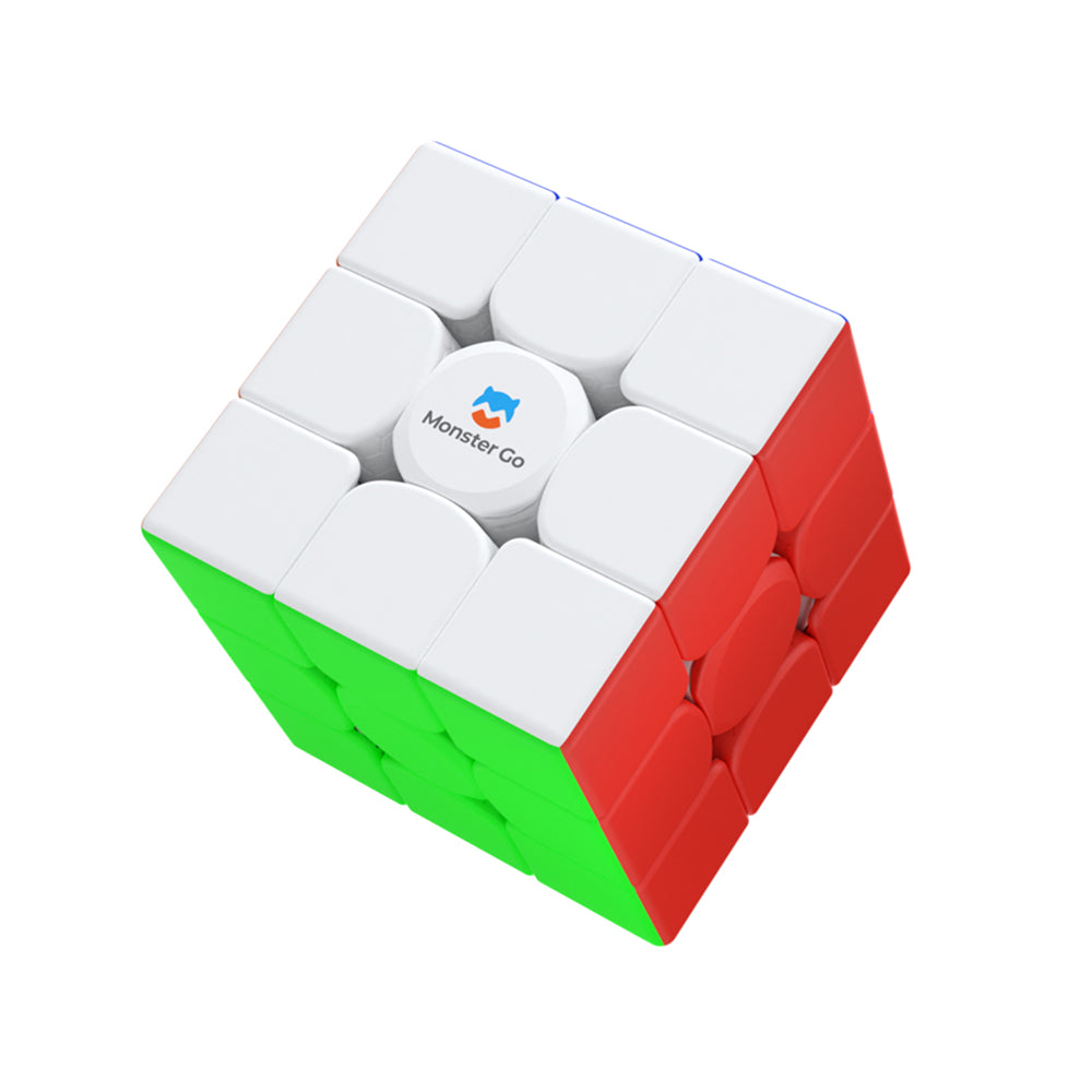 3x3 Rubik's Cube puzzle with white, red, and green sides, featuring MonsterGo logo on center piece