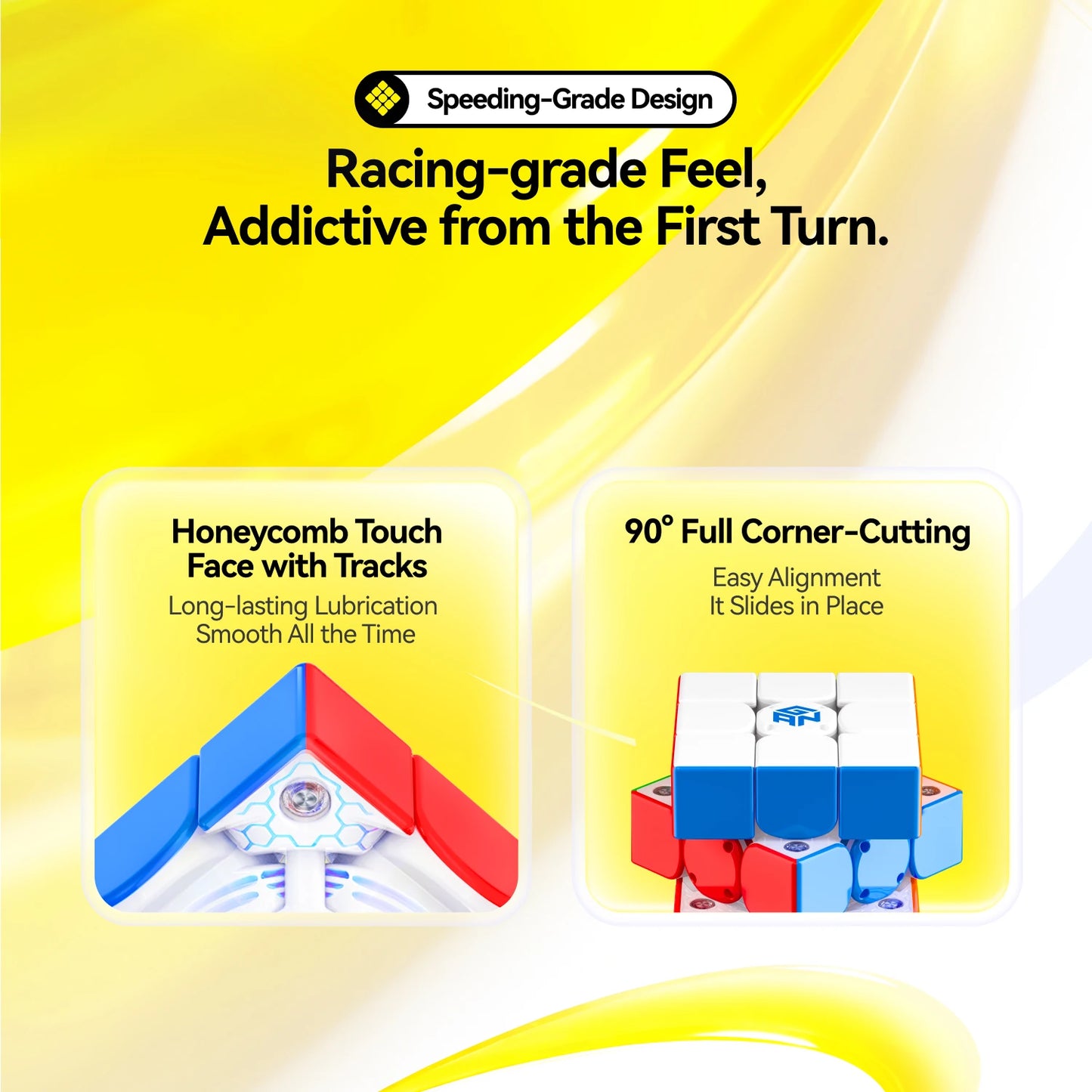 GANCUBE speed cube features honeycomb touch face with tracks and 90-degree full corner cutting.