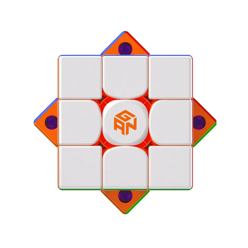 Colorful puzzle cube with a brand logo on a white background