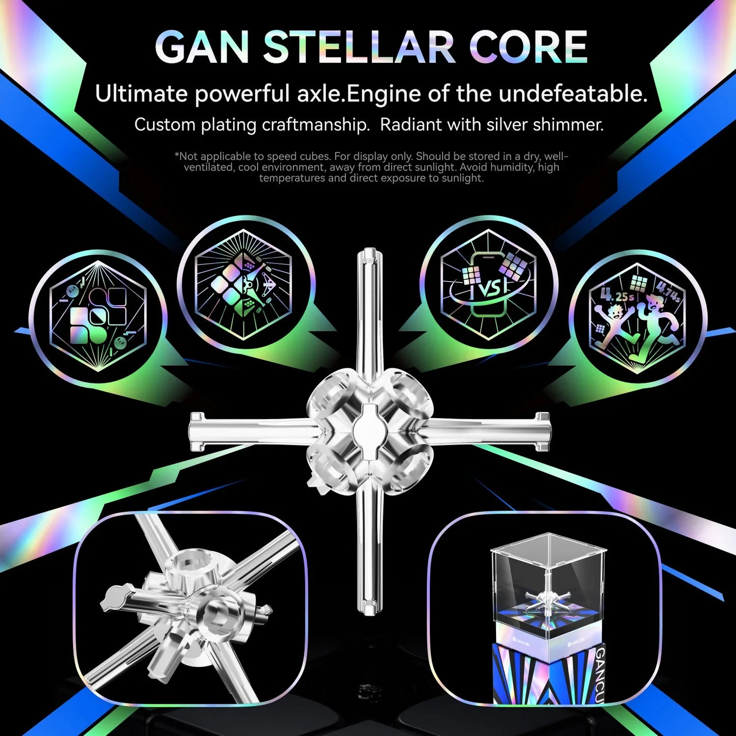 GAN Stellar Core powerful axle with silver shimmer, custom plating, displayed in protective case