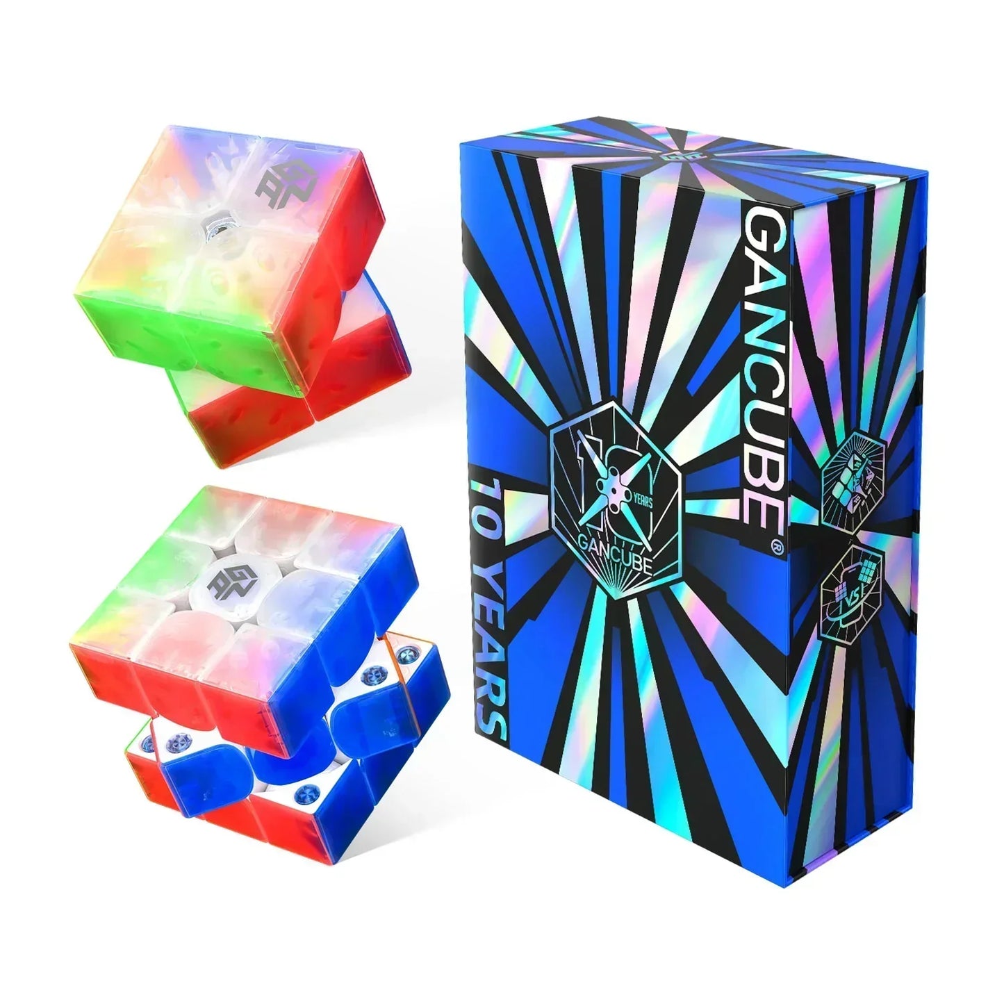 Transparent GAN356 Air magnetic Rubik's Cube with colorful stickers and 10 years GANCUBE packaging