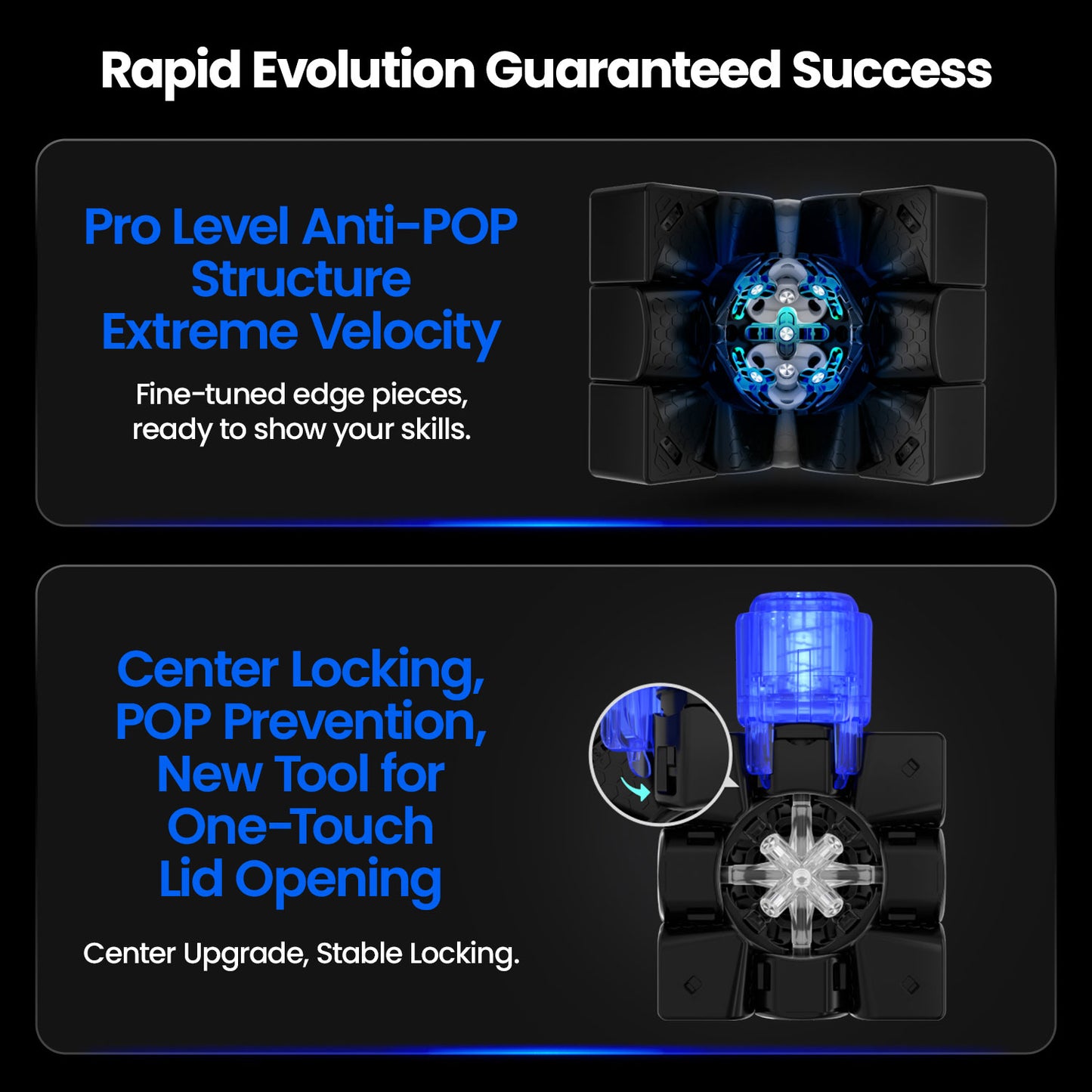 Gancube 14Maglev Pro Rubik's cube internal mechanism showing anti-pop edge pieces and center locking system
