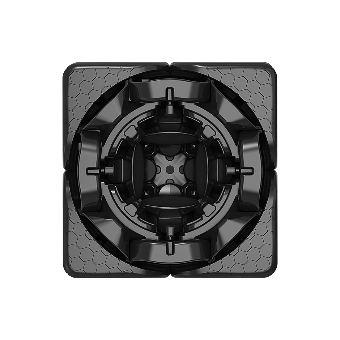 Top view of black GanCube 249 V2 magnetic speedcube core with hexagonal texture