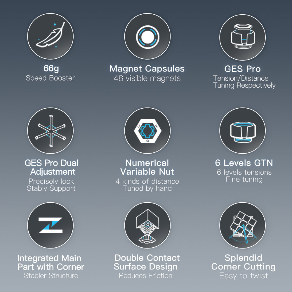 Infographic highlighting Gancube 356 Air M features like 66g speed, magnet capsules, GES Pro tuning