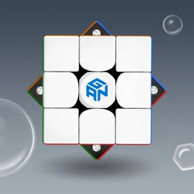 GAN Cube 356 Air M speed cube with white stickers and visible corner magnets floating on gray background