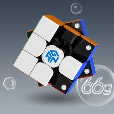 Gancube 356 Air M speed cube with black core, white stickers, colorful sides, and 66g weight display