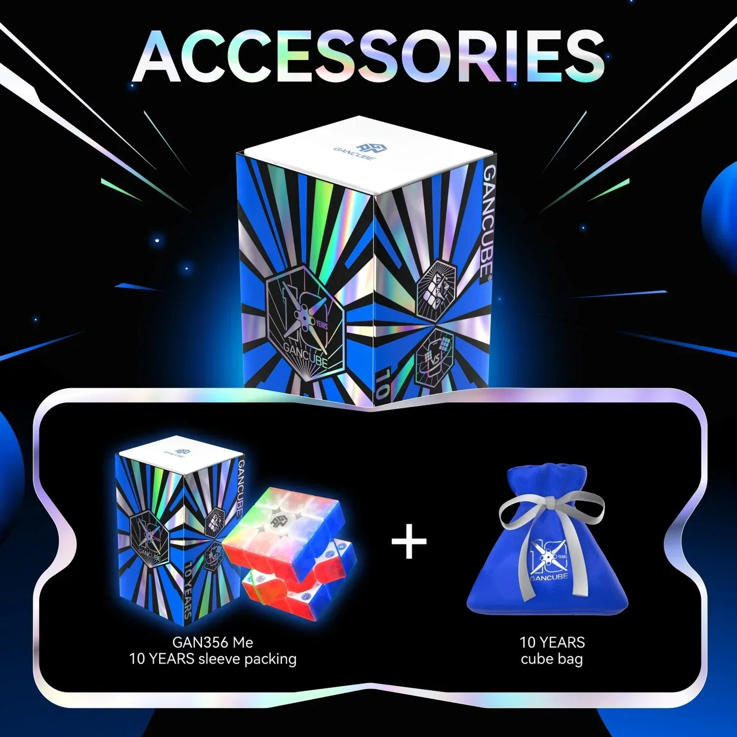 GAN356 Me 10 Years edition puzzle cube with sleeve packaging and blue 10 Years cube bag