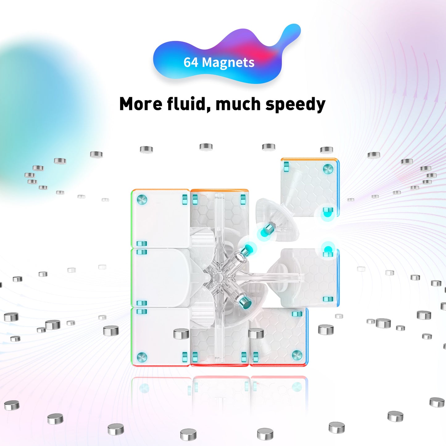 Diagram of a transparent magnetic core with 64 magnets for smooth, speedy Gan 11 Rubik's Cube mechanism