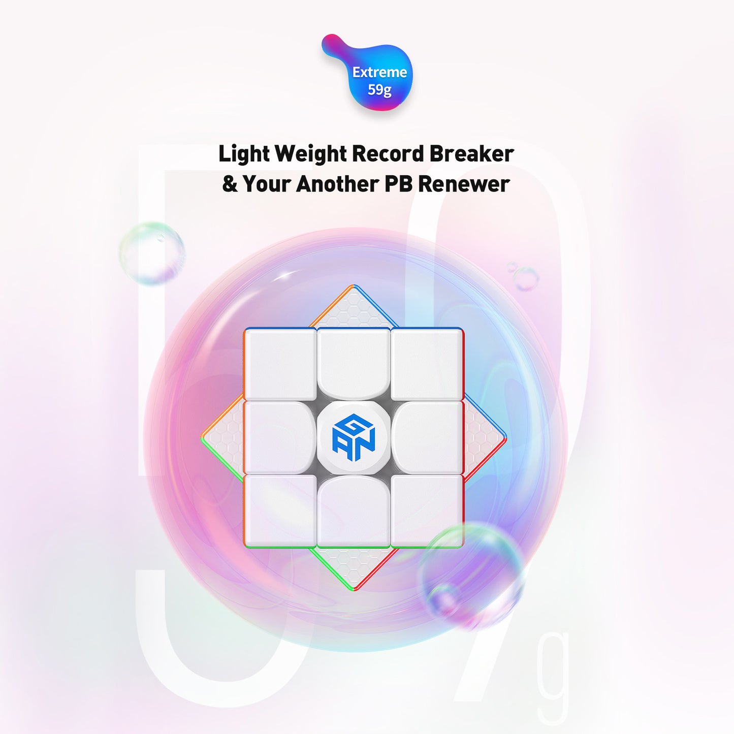 Gan 11 Series lightweight 3x3 magnetic speed cube with 59g weight, white center and colorful edges