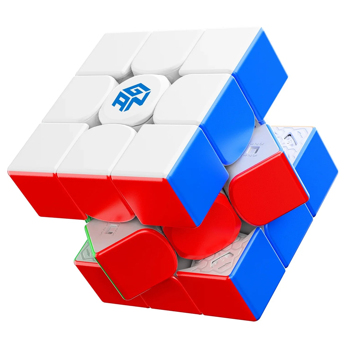 Gan 14 Maglev frosted 3x3 speed cube with white, red, blue stickers and Gan logo on white center