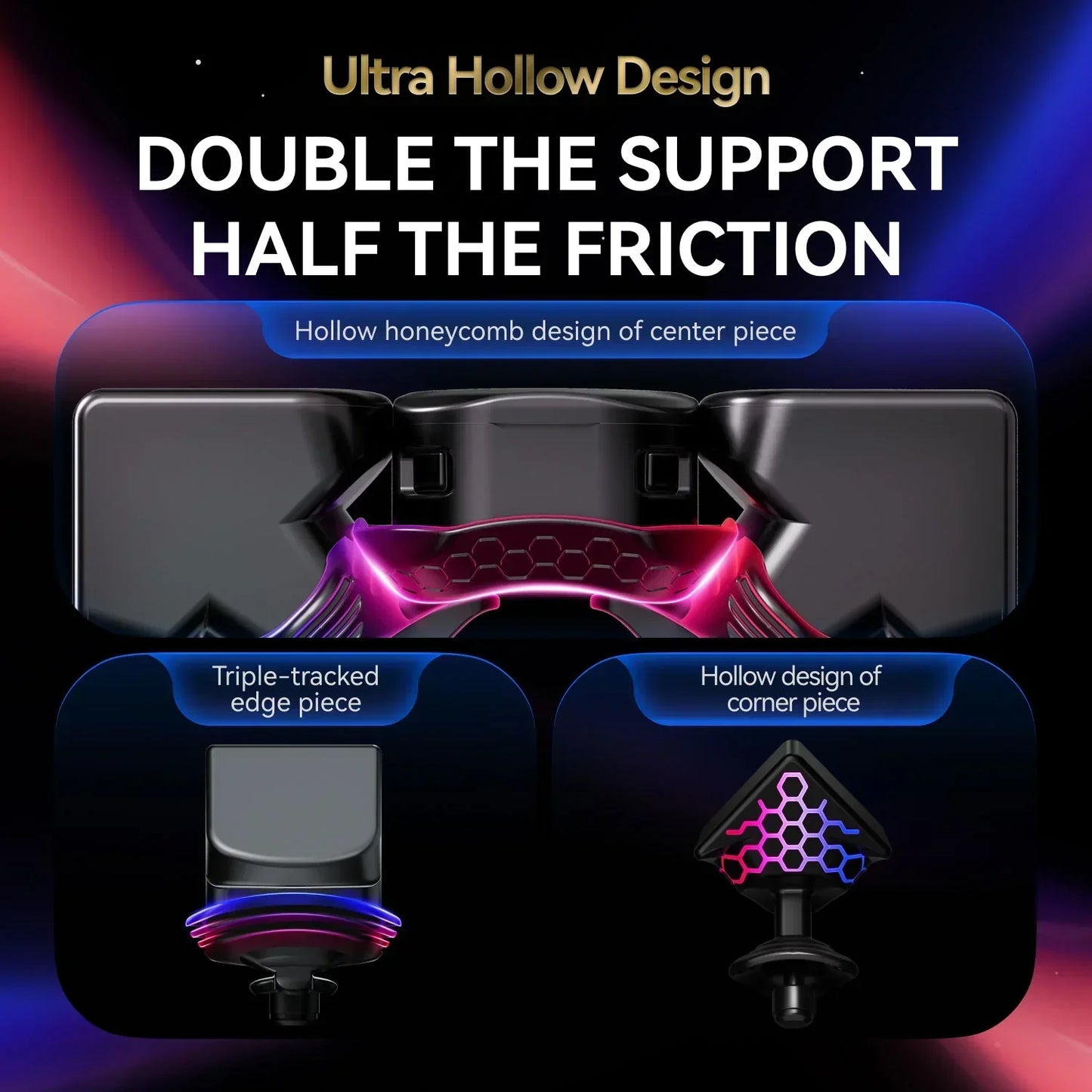 Close-up of cube puzzle pieces showing ultra hollow honeycomb design with triple-tracked edges and reduced friction