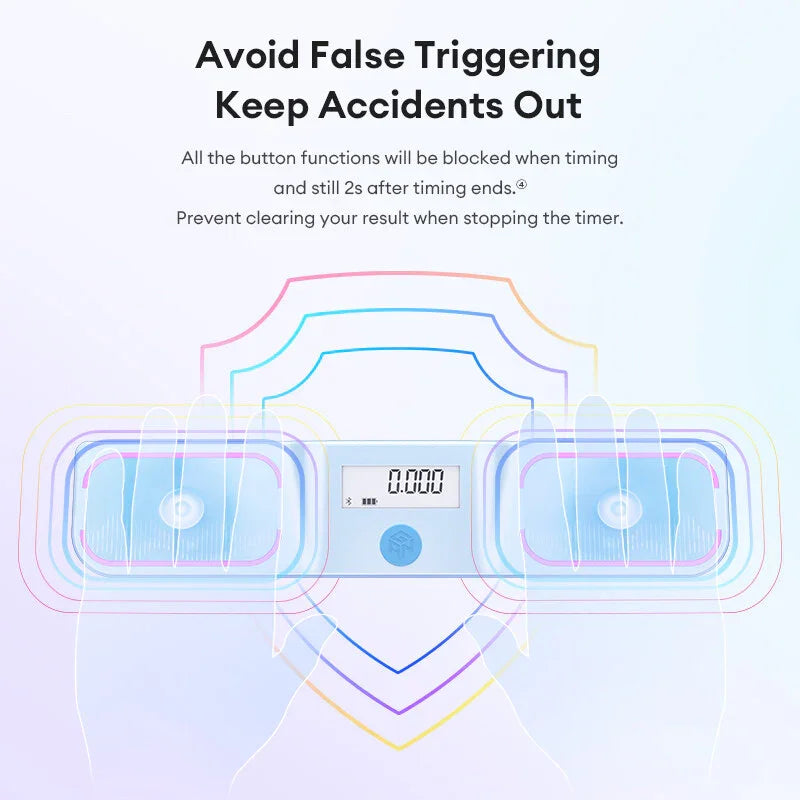 Gancube Halo Smart Timer with digital display and touch buttons showing anti-false triggering feature