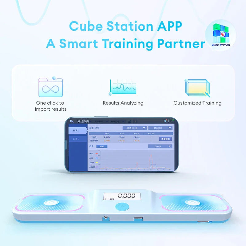 Gancube Halo Smart Timer with digital display and Cube Station app on smartphone showing training results