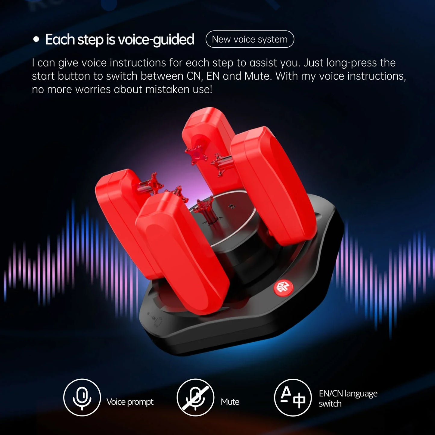 Red and black Gancube Robot V2 puzzle cube robot with voice-guided step instructions and language switch