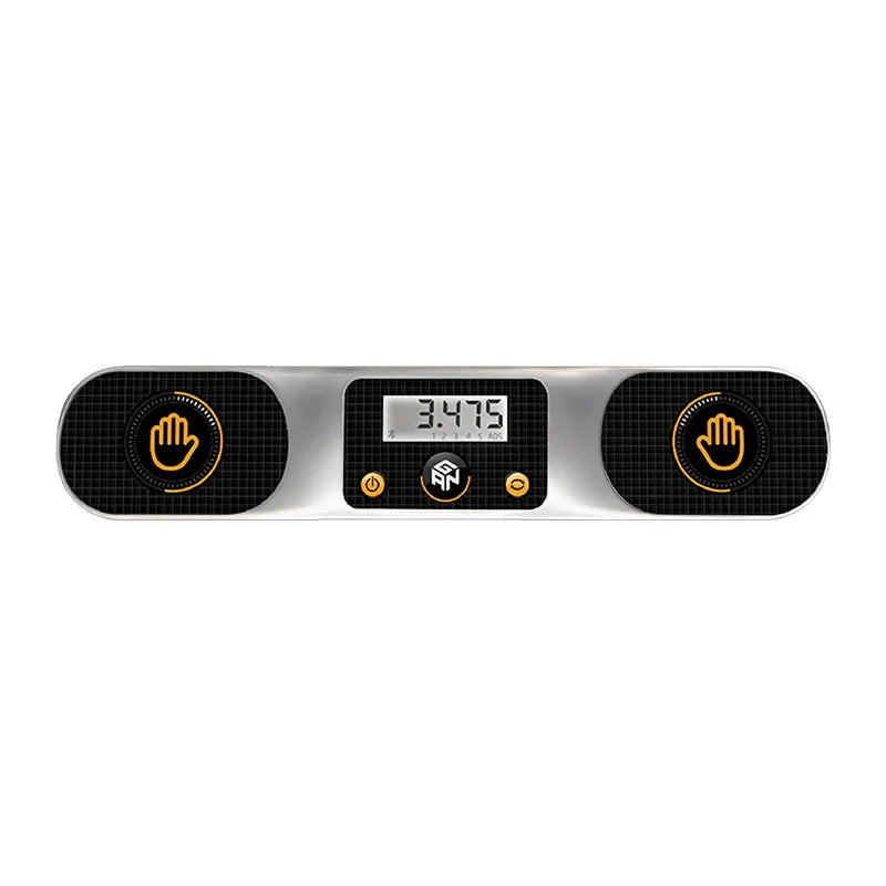 GANCUBE smart timer with digital display and touch control hand icons on black grid background