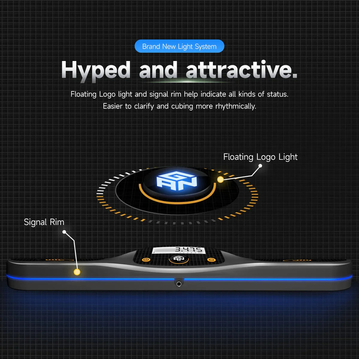 Gancube smart timer with floating logo light and signal rim lighting for cubing status indication