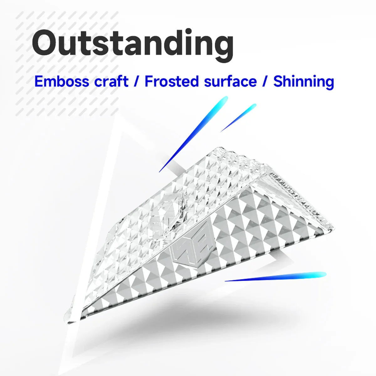 Transparent frosted triangle-shaped stand with embossed diamond pattern and shiny surface