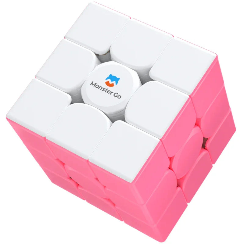 Monster Go 3x3 speed cube puzzle with white and pink sides, logo visible on center piece