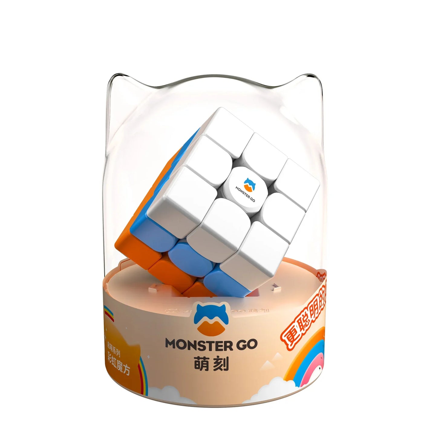 Monster Go 3x3 speed cube puzzle in transparent cat-ear packaging with colorful branding