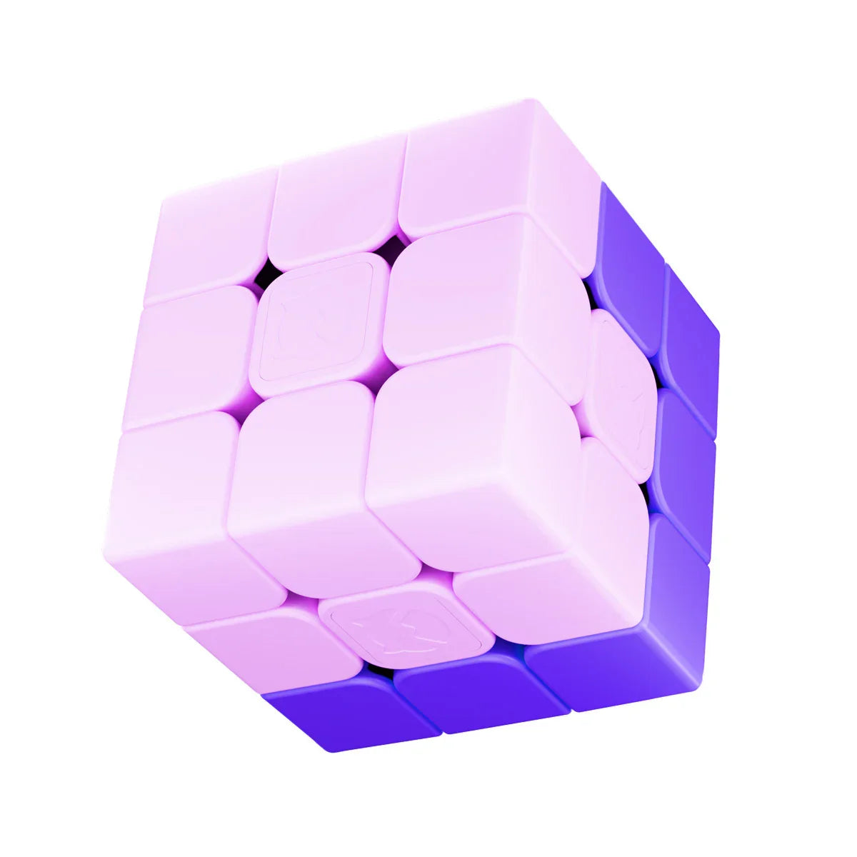 Purple and light pink 3x3 smooth speed cube puzzle with rounded edges on white background