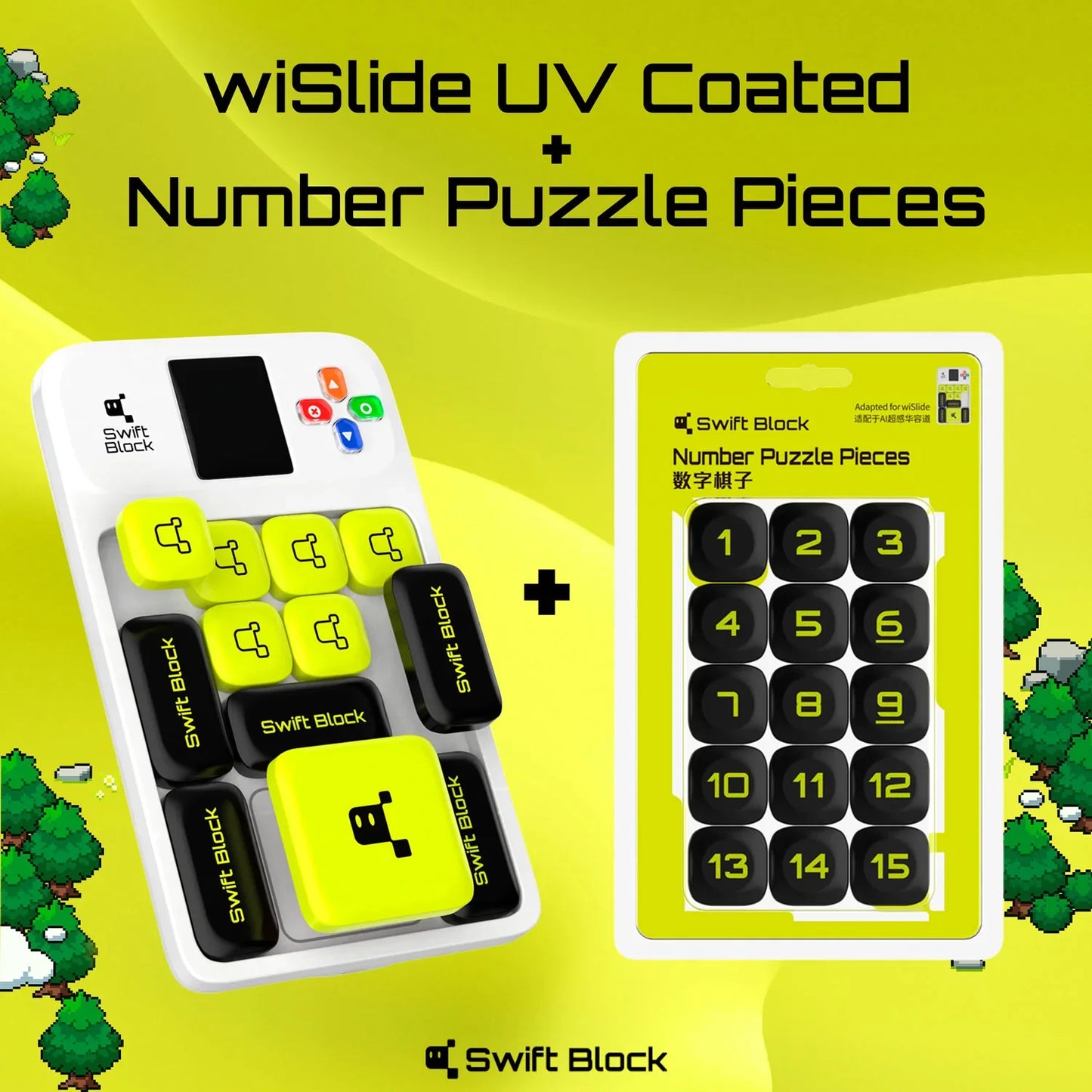 Swift Block wiSlide UV coated puzzle controller with yellow and black number puzzle pieces set
