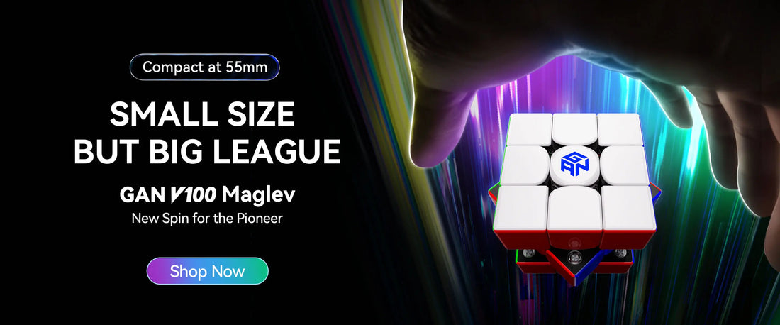 close-up speed cube mid-turn on matte black surface with cool rim light