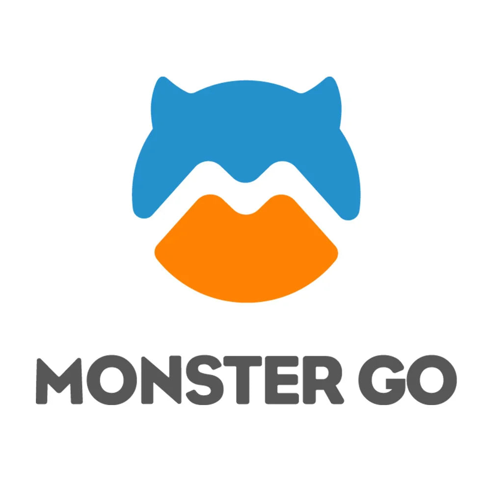 Monster Go logo with stylized blue and orange monster face above bold text