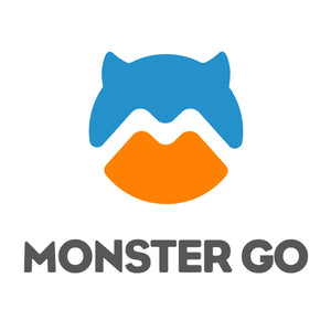Monster Go logo with stylized blue and orange monster face above bold text