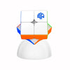 GANCUBE 2x2 magnetic speed cube on a white stand, featuring colored stickers and brand logo.