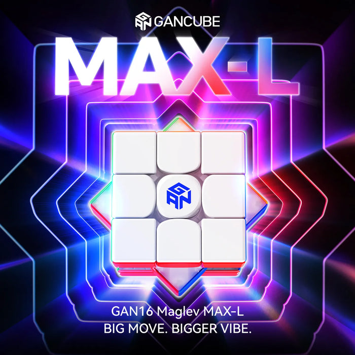 GANCUBE GAN16 Maglev MAX-L puzzle cube with vibrant neon lights on a dark background