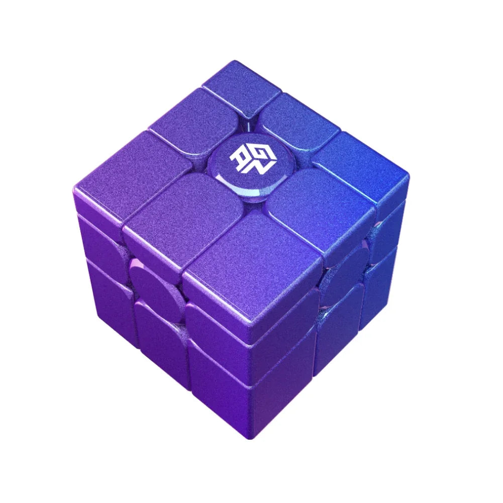 Purple and blue speed cube puzzle with logo on a white background