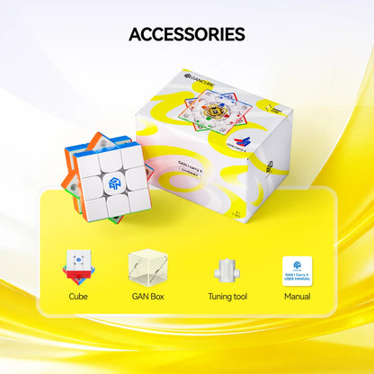 GANCUBE GAN i Carry 4 speed cube set with box, tuning tool, manual, and GAN Box accessories.