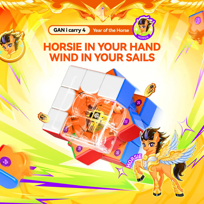 GANCUBE GAN i Carry 4 speed cube Year of the Horse edition with colorful horse mascot and vibrant background