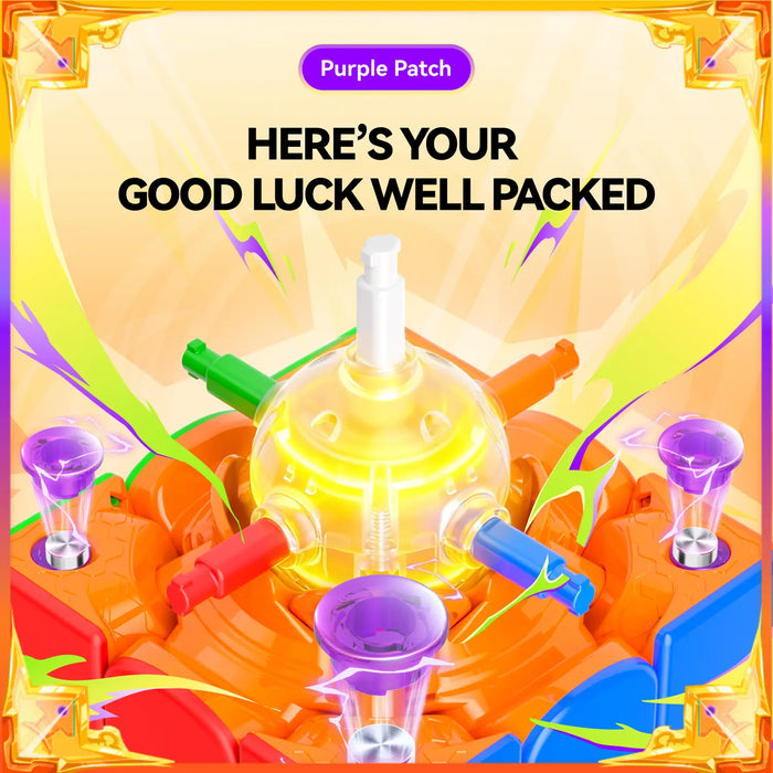 GANCUBE speedcube mechanism with colorful parts and 'Good Luck Well Packed' message