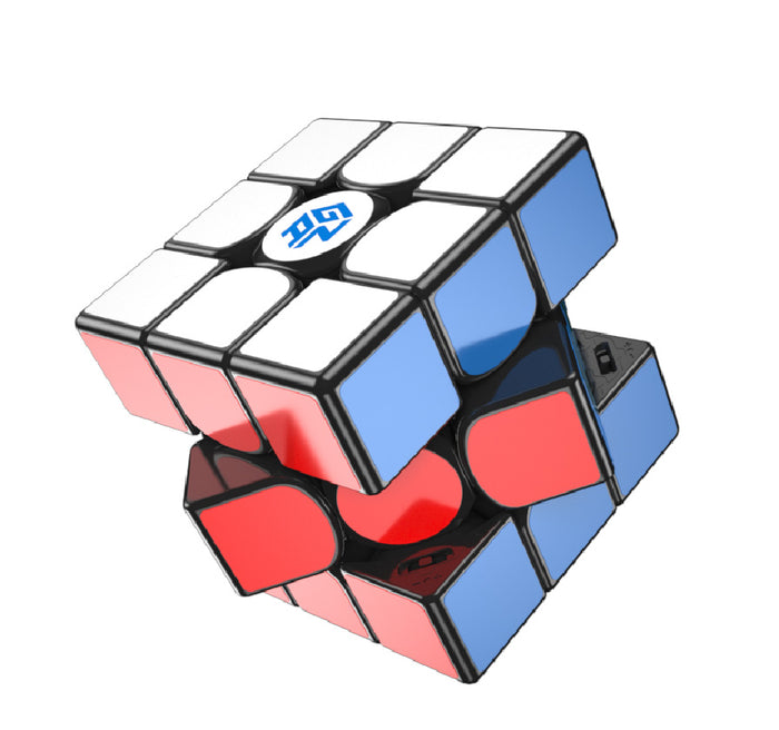 Partially solved GAN 1x3x3 Maglev speed cube with white, blue, and red stickers, featuring logo on white center