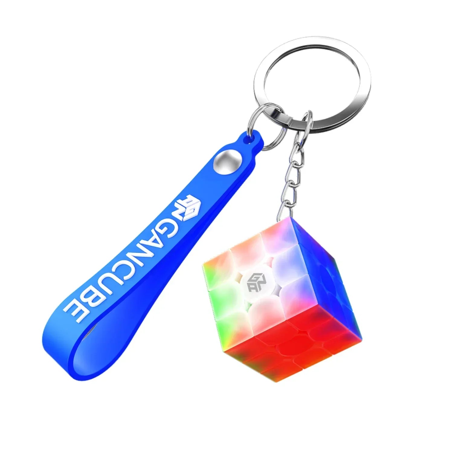 GAN brand colorful mini Rubik's Cube keychain with blue silicone GAN CUBE strap