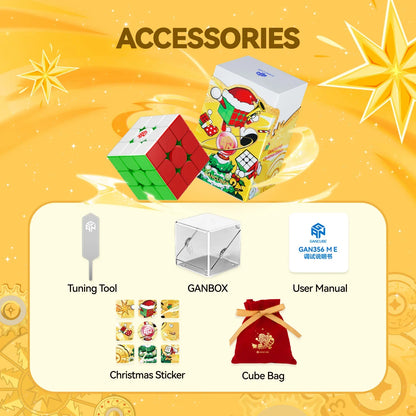 GAN356 M E Christmas edition Rubik's cube accessories including tuning tool, GANBOX, user manual, stickers, and red cube bag