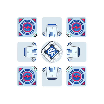 GAN Cube Brainstorming puzzle sticker set with blue, red, and white circuit design elements
