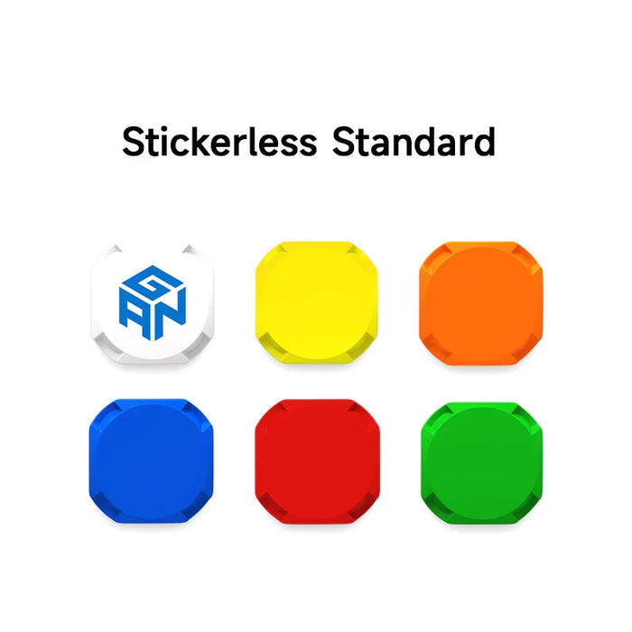 Stickerless standard GANCube center caps in white, yellow, orange, blue, red, and green colors
