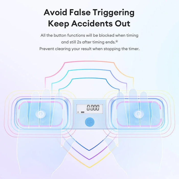 Gancube Halo Smart Timer with digital display and touch buttons showing anti-false triggering feature