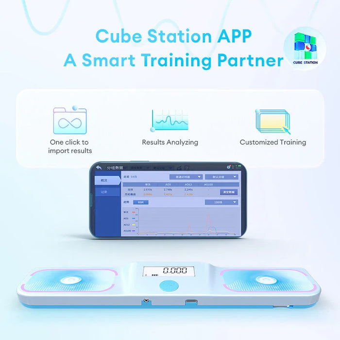 Gancube Halo Smart Timer with digital display and Cube Station app on smartphone showing training results