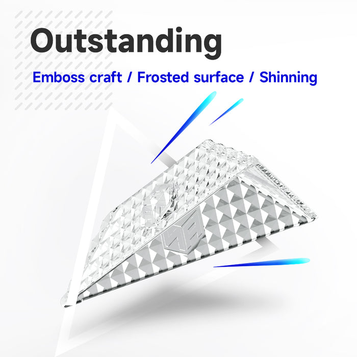 Transparent frosted triangle-shaped stand with embossed diamond pattern and shiny surface